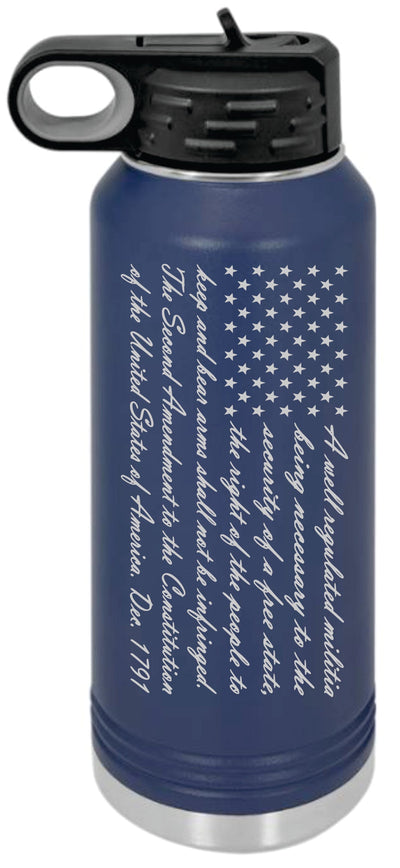 2nd Amendment Written Flag Engraved Skinny Tumbler or Water Bottle - Powercall Sirens LLC