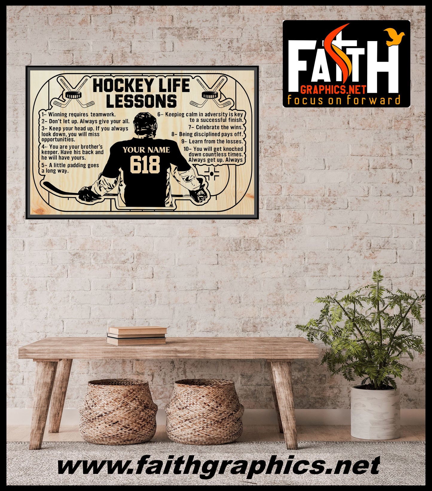 Hockey Life Lessons Engraved Wood Sign