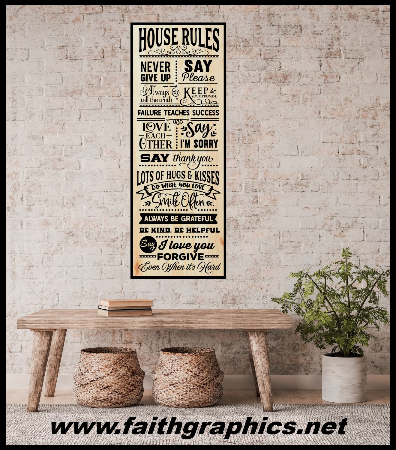 House Rules Forgive Tall Engraved 30" x 11" Sign