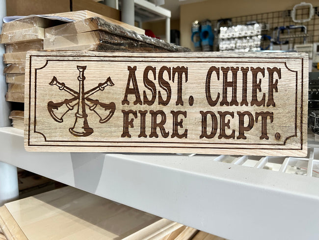 Assistant Chief 3 Bugle Custom Engraved Wood Sign - Powercall Sirens LLC