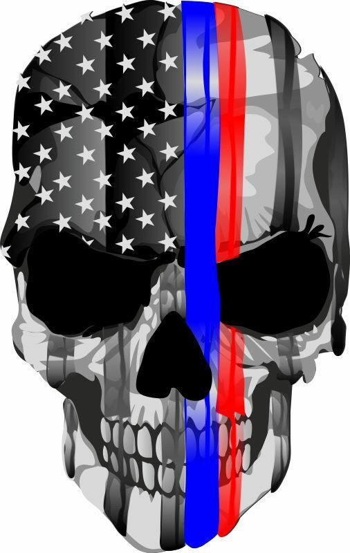 Thin Red Blue Line decal - Punisher Skull Red Blue Line USA Version 2 - Powercall Sirens LLC