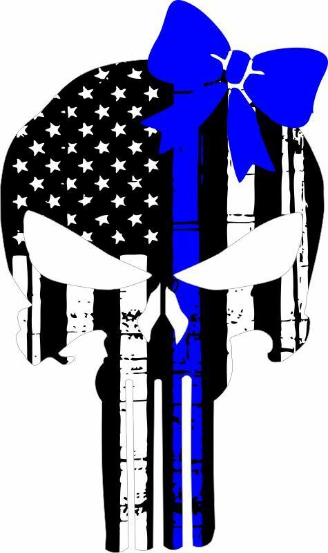 Thin blue line punisher decal with blue bow - Powercall Sirens LLC