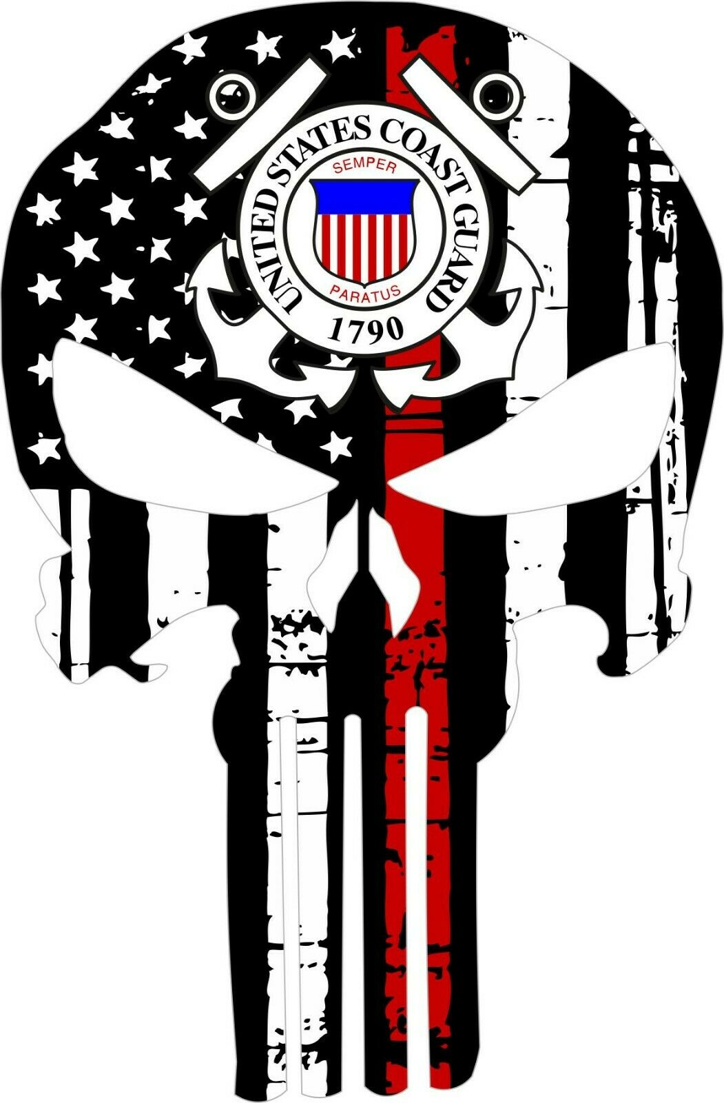 Thin Red Line Punisher Coast Guard Exterior Window Decal - Various Sizes - Powercall Sirens LLC