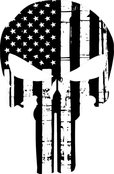 Punisher Black and White USA Flag Style Window decal - Various Sizes - Powercall Sirens LLC