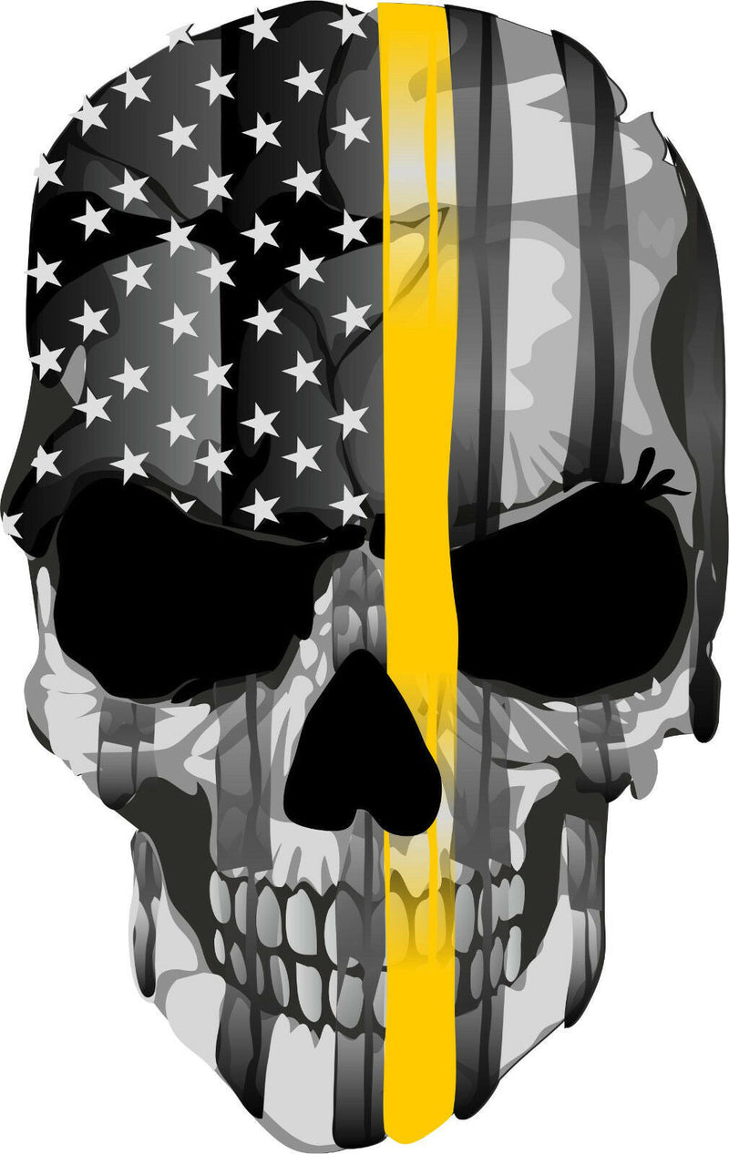 Thin Yellow Line decal - Punisher Skull yellow Line USA Version 2 Various Sizes - Powercall Sirens LLC