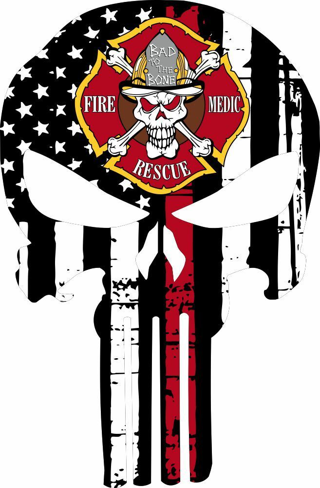 Thin Red Line Decal - Firefighter Punisher Fire Rescue Medic Various Sizes - Powercall Sirens LLC