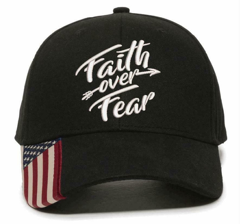 Faith Over Fear Embroidered USA-300 Adjustable Hat with Flag Brim Arrow Version - Powercall Sirens LLC