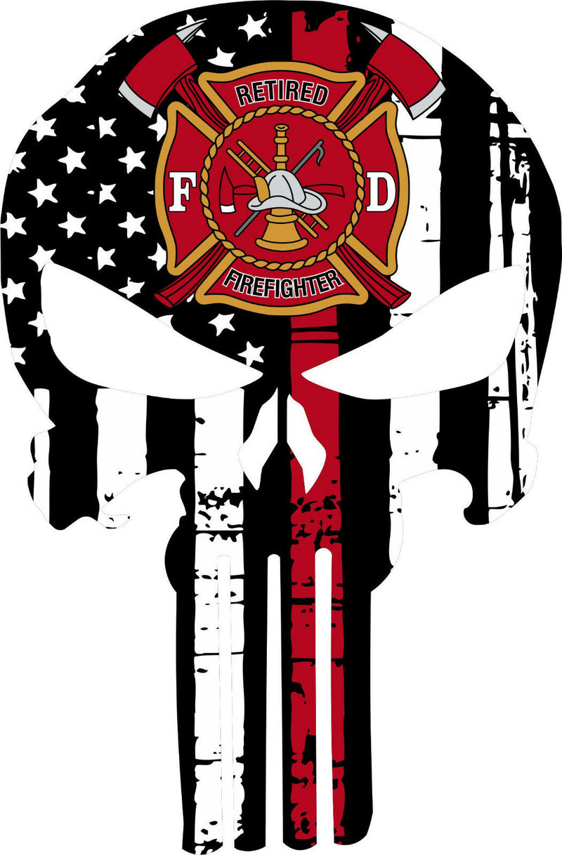 Thin Red Line Punisher Decal - Retired Firefighter Maltese Decal - Various Sizes - Powercall Sirens LLC
