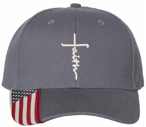 Faith Hat - Embroidered USA300 Adjustable hat w/ flag brim Faith Jesus Christ - Powercall Sirens LLC