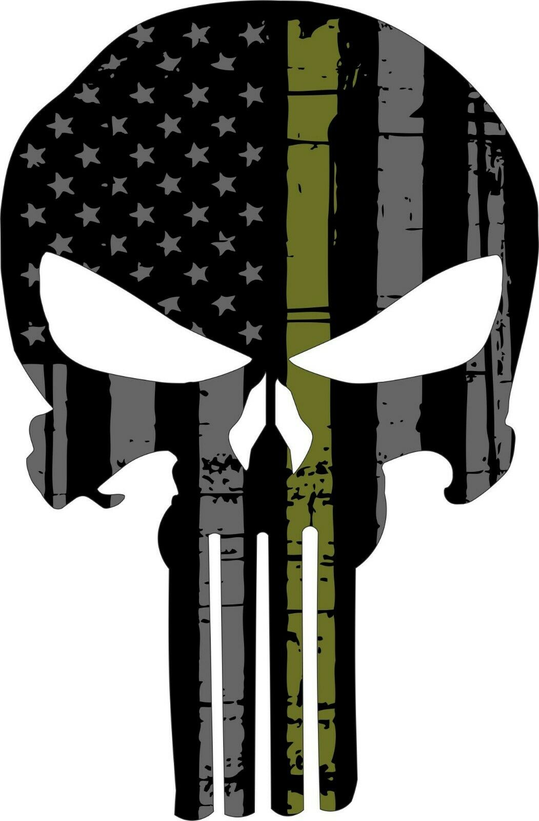 Punisher Skull Decal Subdued Gray Olive Drab Color - Various sizes Free Ship - Powercall Sirens LLC