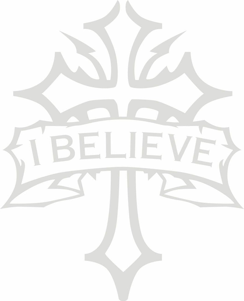 Religious Decal Christian Cross I Believe Exterior Window Various Size and Color - Powercall Sirens LLC