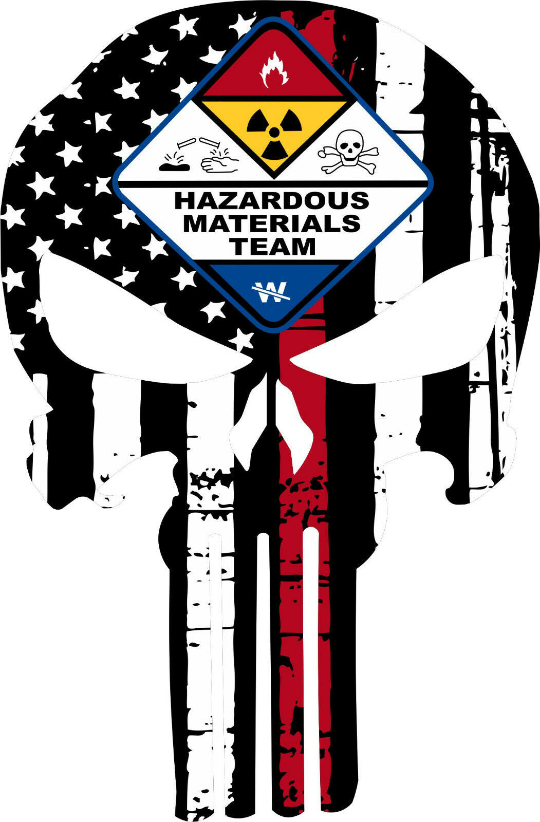 Thin Red Line Punisher Decal - Firefighter Hazmat Team Decal - Various Sizes - Powercall Sirens LLC