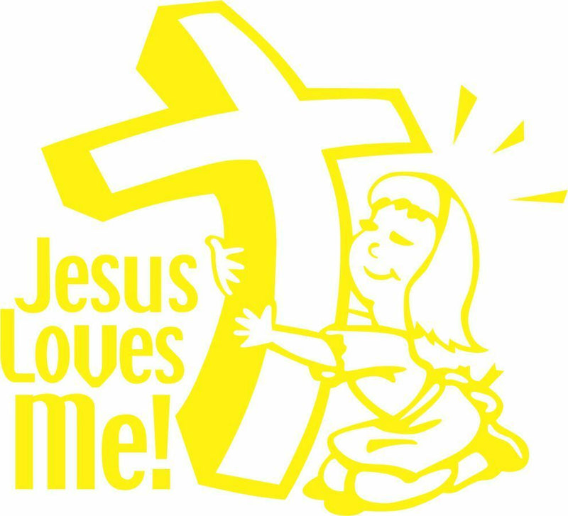 Religious Decal Christian Jesus Loves Me Exterior Window Various Size and Color - Powercall Sirens LLC