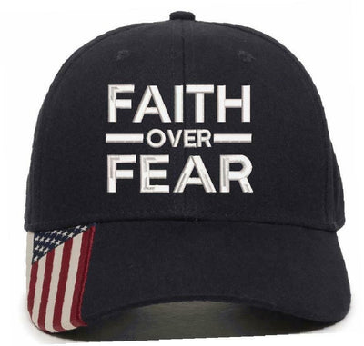 Faith Over Fear Embroidered USA-300 Adjustable Hat with Flag Brim - Var. Colors - Powercall Sirens LLC