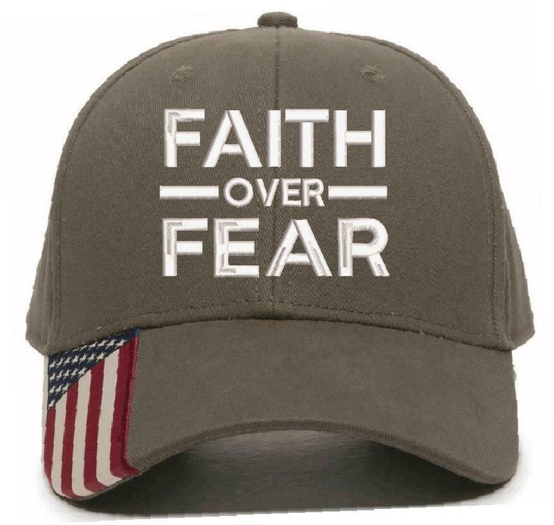 Faith Over Fear Embroidered USA-300 Adjustable Hat with Flag Brim - Var. Colors - Powercall Sirens LLC