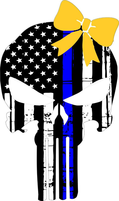 Thin blue line LEO Punisher Decal with Yellow Bow Police Decal Various Sizes - Powercall Sirens LLC