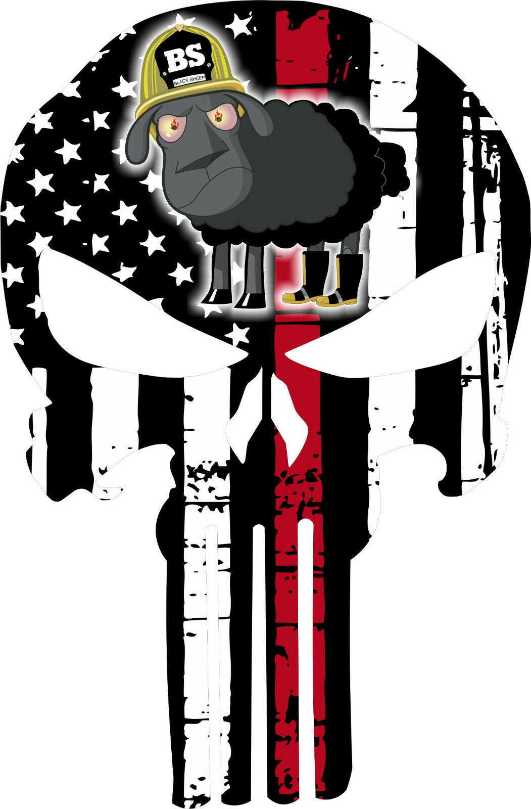 Firefighter Punisher Red Line Decal - BLACK SHEEP Punisher Decal Various Sizes - Powercall Sirens LLC