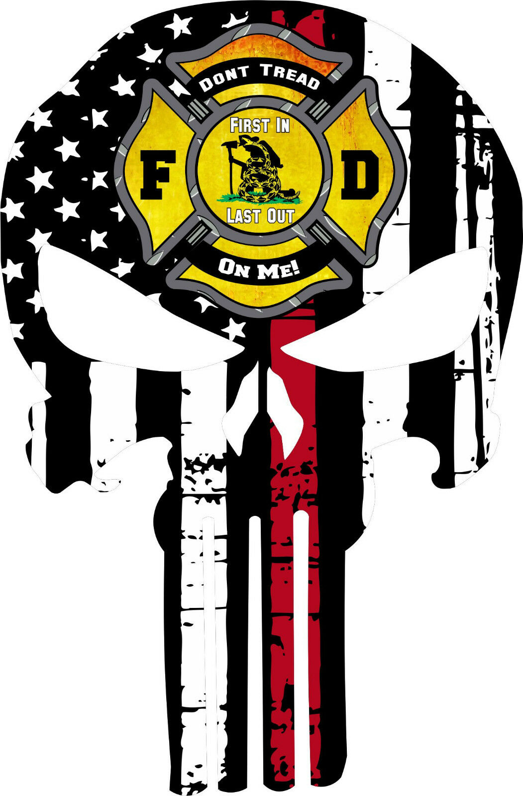 Thin Red Line Punisher Decal - Don't Tread on me Maltese Cross - Various Sizes - Powercall Sirens LLC