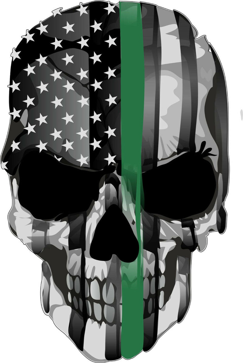 Thin Green Line Punisher version 2 USA Flag Exterior Window decal Free Shipping - Powercall Sirens LLC