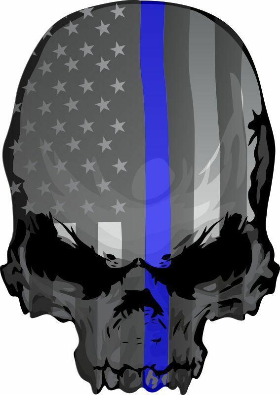 Thin blue line Punisher USA Theme Window Decal - Various Materials and Sizes - Powercall Sirens LLC
