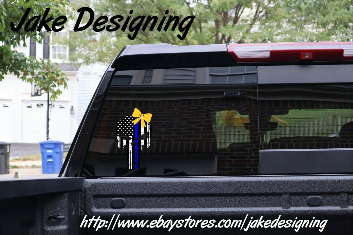 Thin blue line LEO Punisher Decal with Yellow Bow Police Decal Various Sizes - Powercall Sirens LLC