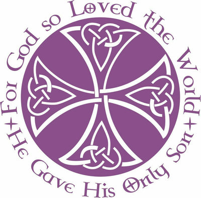 Religious Decal Christian Celtic Style Cross For God So Loved the World - Powercall Sirens LLC