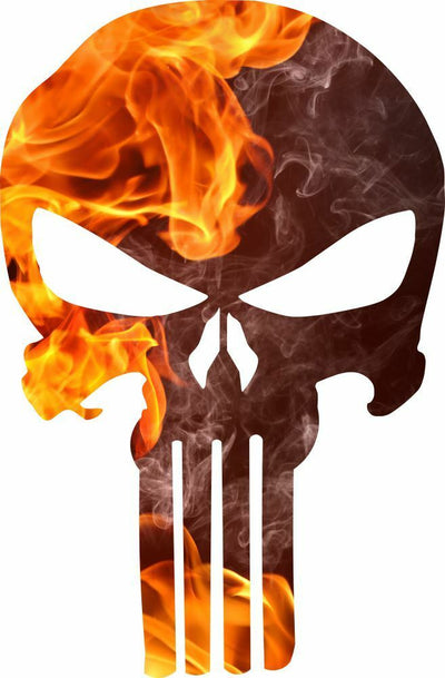 Punisher Skull Decal - Fire Flame Punisher Decal - Numerous Sizes Free Shipping - Powercall Sirens LLC