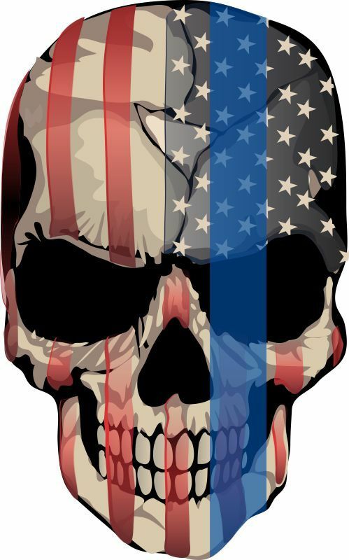 Punisher Skull Blue Line Realistic American Flag Police Blue Line Decal - Powercall Sirens LLC