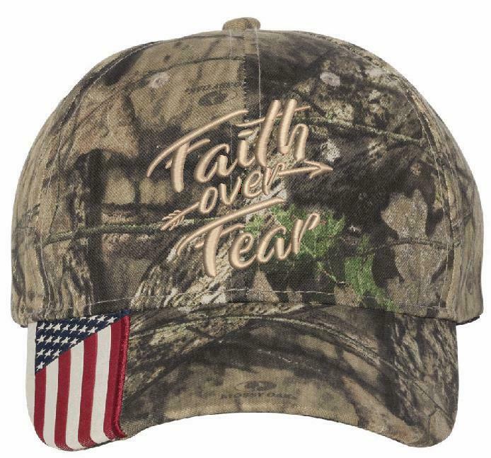 Faith Over Fear Embroidered Kryptek Style Adjustable Hat with USA Flag Brim - Powercall Sirens LLC