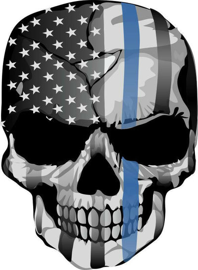 Thin Blue Line Decal - Punisher American Flag Police Blue Line Decal-Var. Sizes - Powercall Sirens LLC