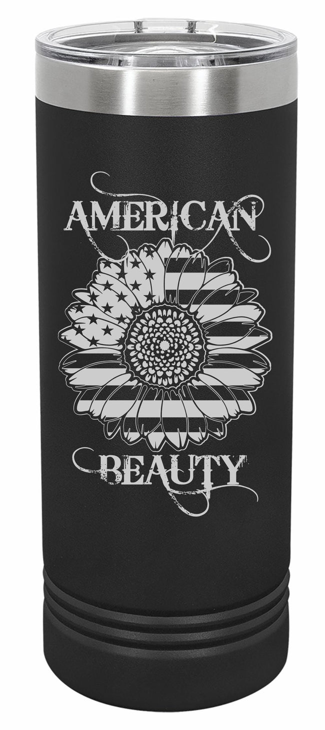 American Beauty Sunflower Engraved Skinny Tumbler or Water Bottle - Powercall Sirens LLC