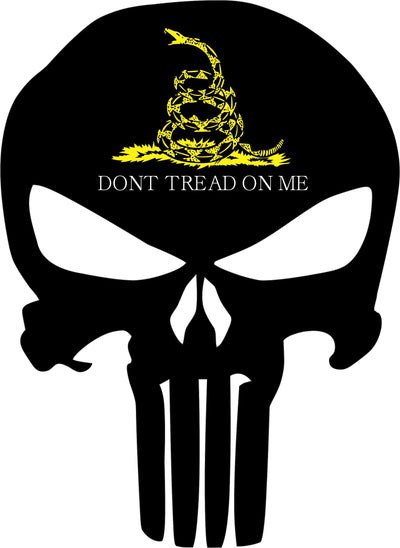 Punisher Skull Black with Yellow/White Don't Tread on me Decal - Various Sizes - Powercall Sirens LLC