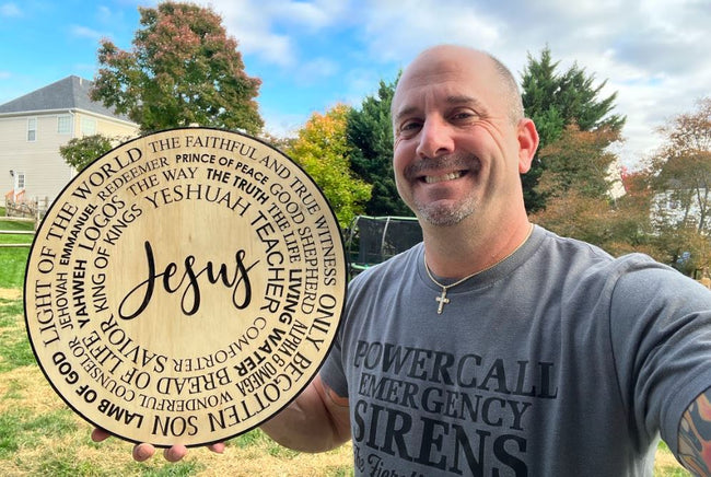 Jesus light of the world Cirlce Engraved Wood Sign