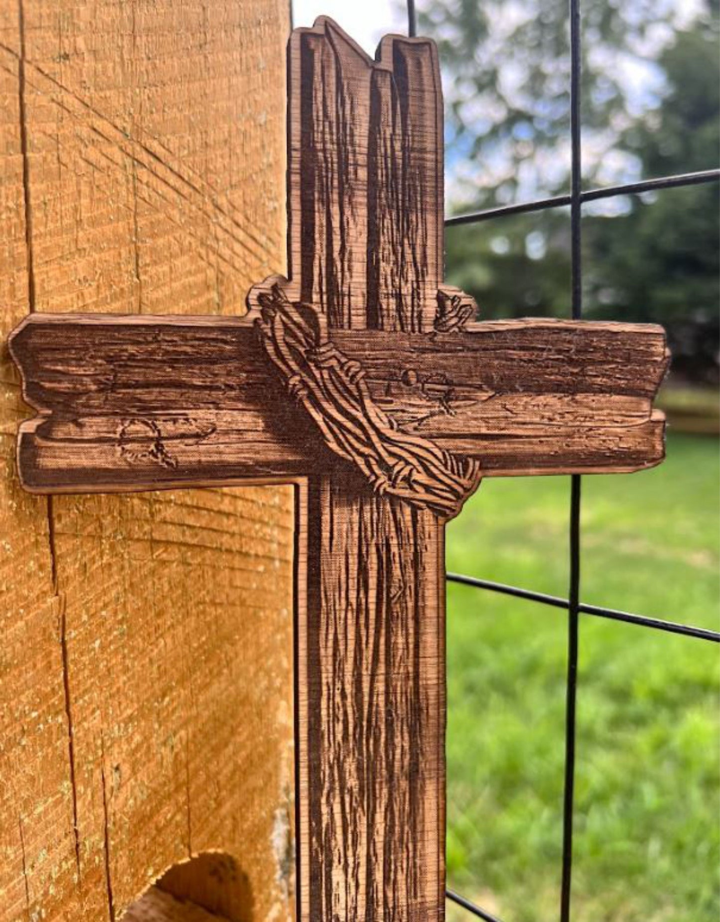 Christian Cross Oak Engraved Wood Sign