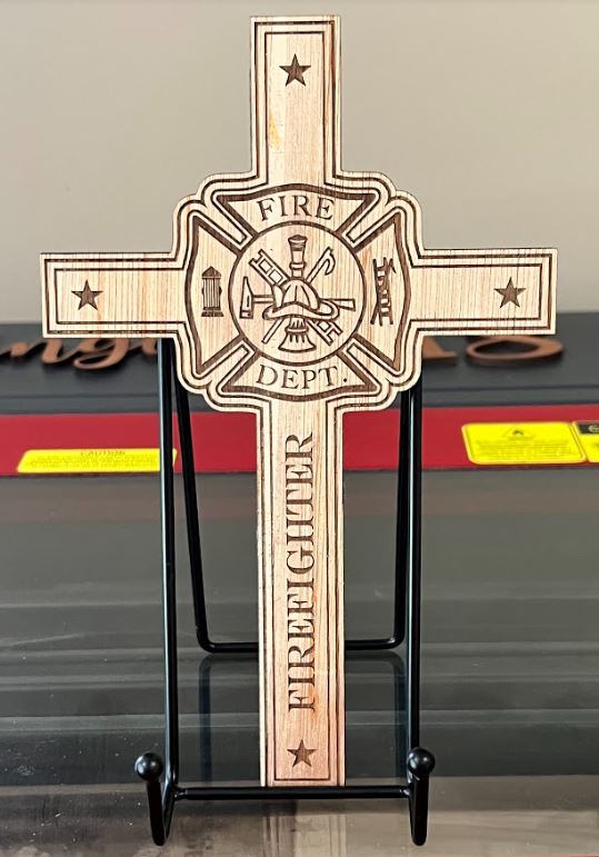 Firefighter Maltese Cross Christian Cross Custom Birch Sign - Powercall Sirens LLC