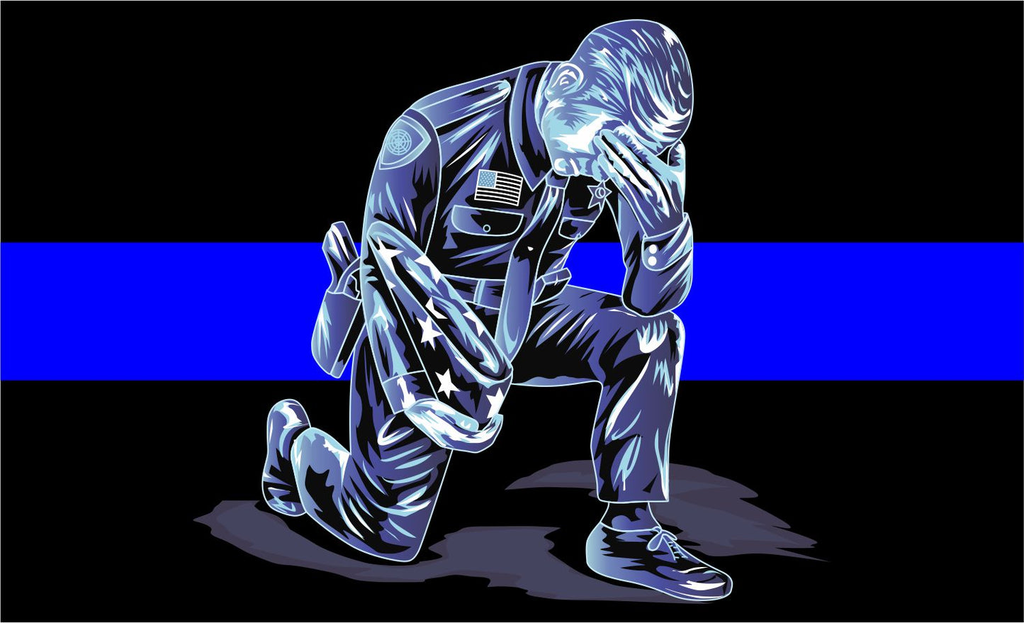 Kneeling Police Officer Down Blue Line Decal - Powercall Sirens LLC