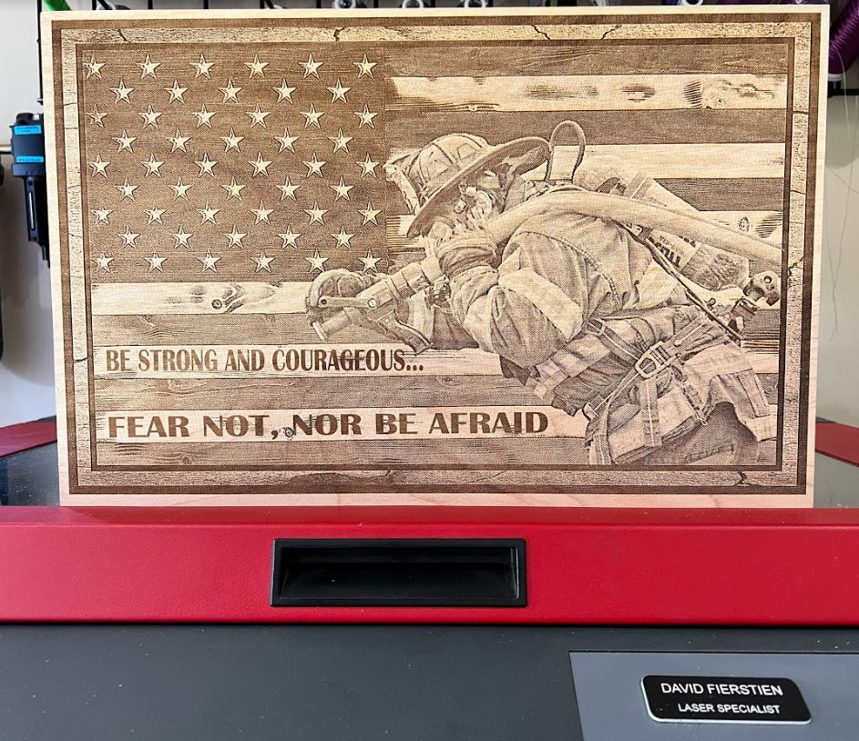 Firefighter USA Flag Engraved Fear Not Customizable Sign - Powercall Sirens LLC