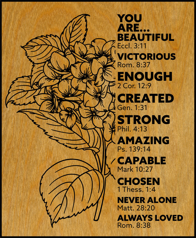 Beautiful Hydrangea Flower Scripture Engraved Wood Sign