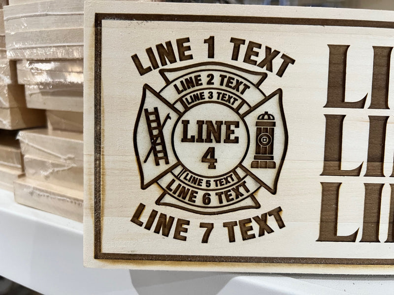 Custom Maltese Cross Text Engraved Wood Sign - Powercall Sirens LLC