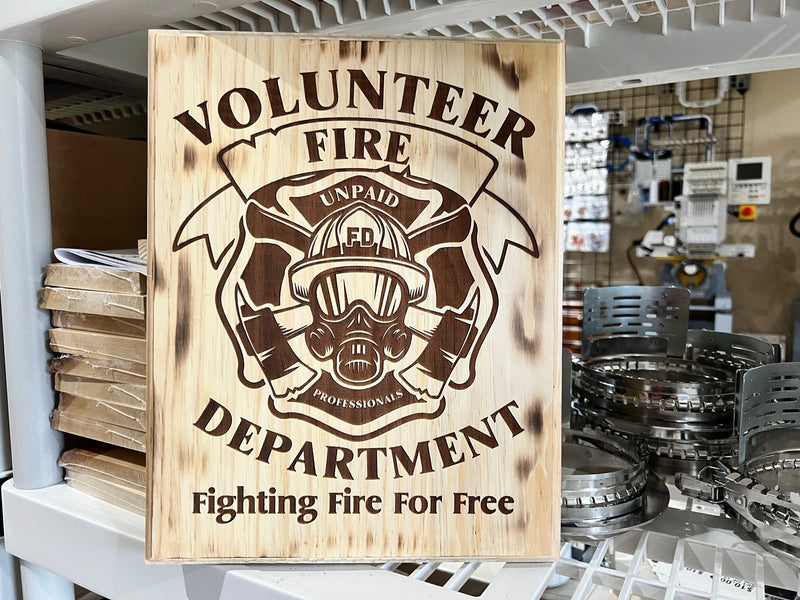 Volunteer Firefighter FFFF Engraved Wood Sign - Powercall Sirens LLC