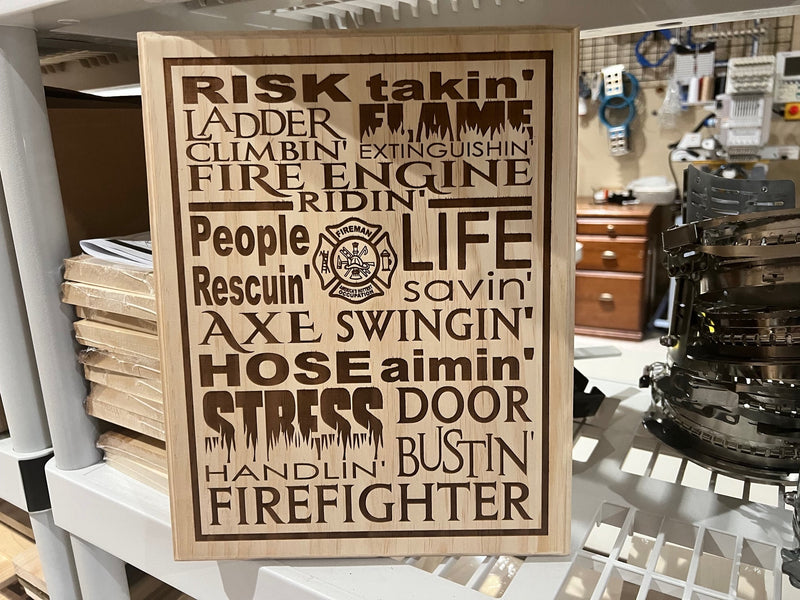 Risk Taking Life Saving Firefighter Engraved Wood Sign - Powercall Sirens LLC