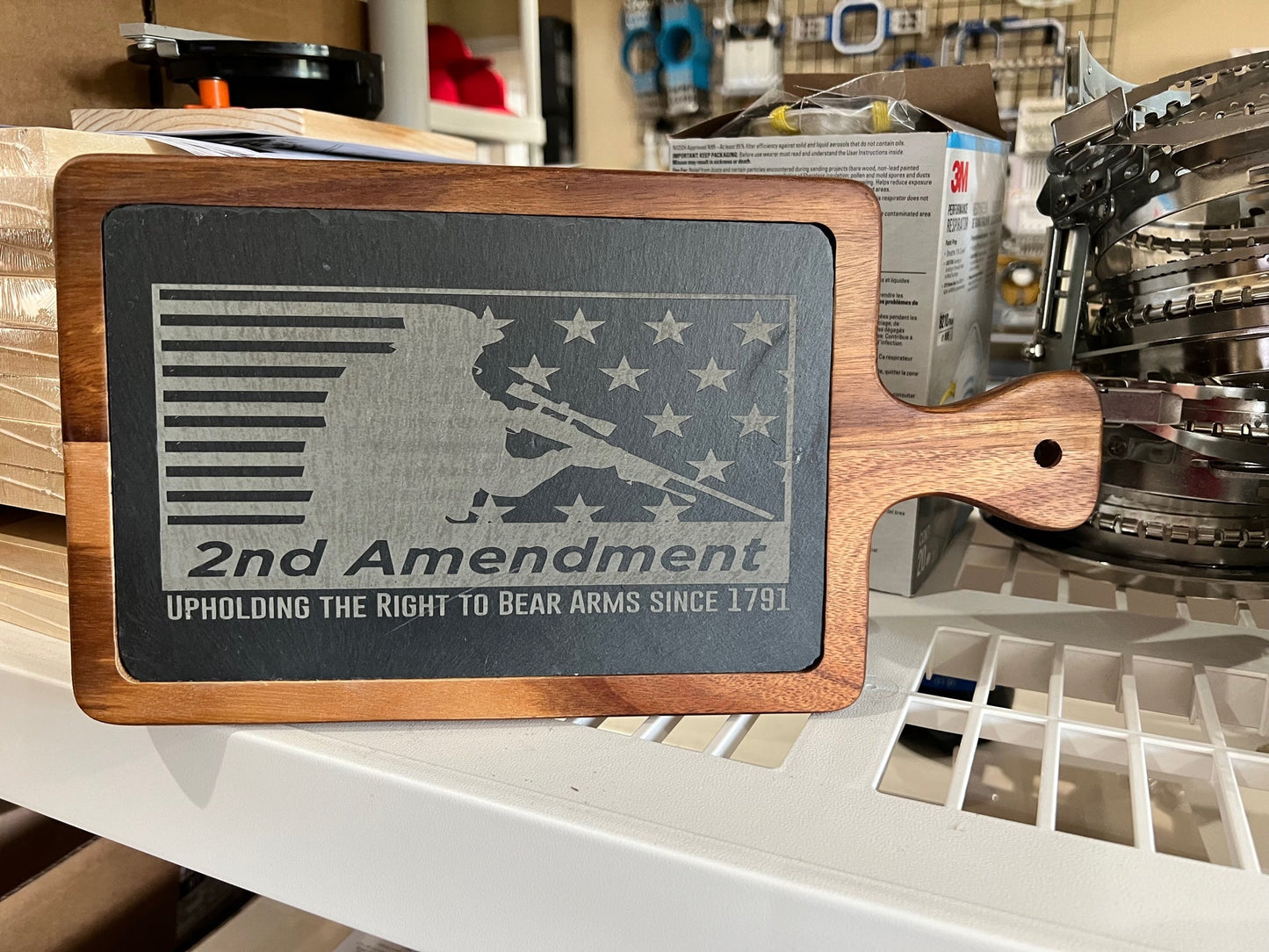 2nd Amendment Bear Arms Acacia Wood/Slate Cutting Board