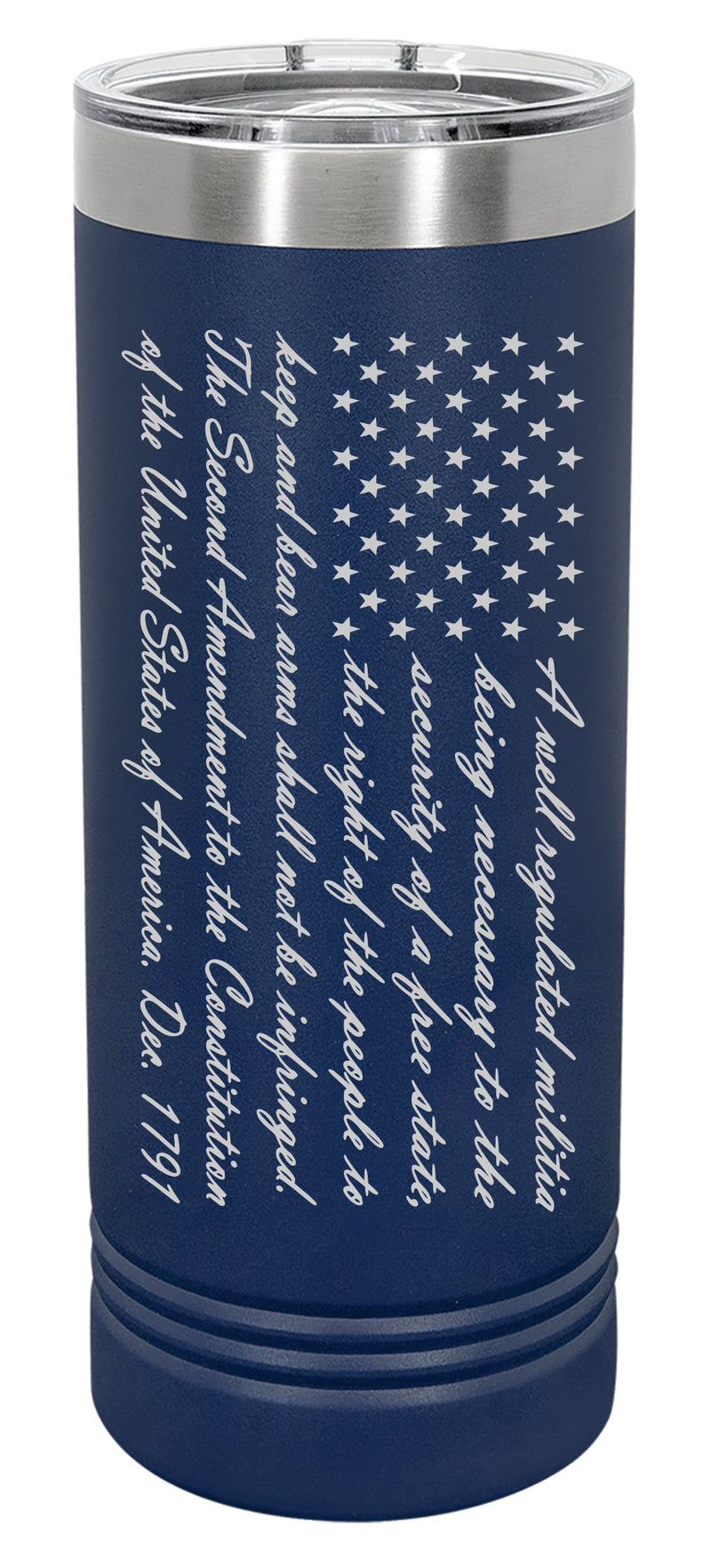 2nd Amendment Written Flag Engraved Skinny Tumbler or Water Bottle - Powercall Sirens LLC
