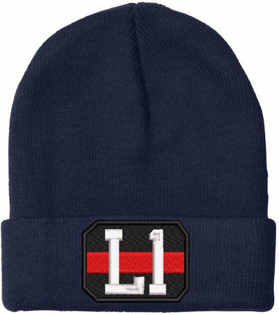 Red Line Badge Embroidered Winter Hat - Powercall Sirens LLC