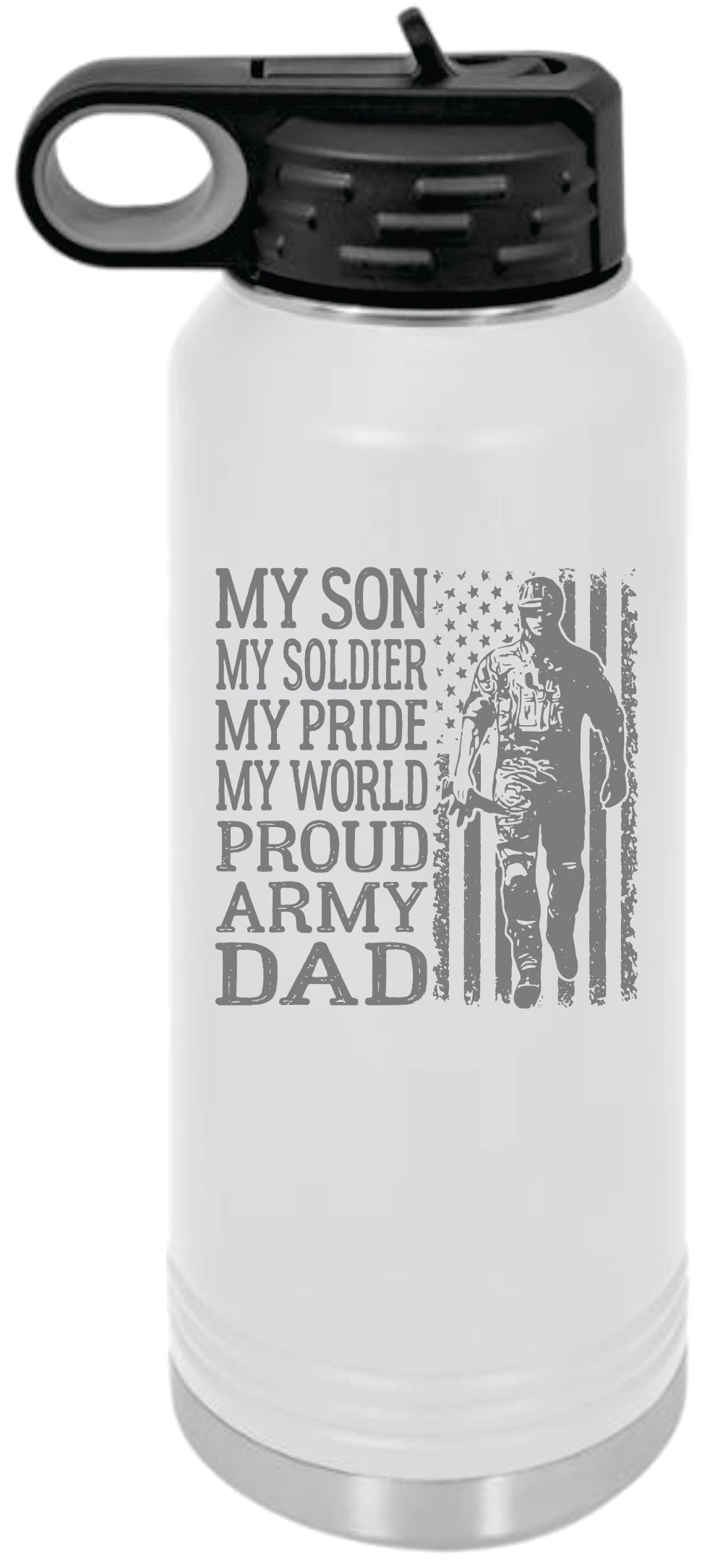 Dad of a Soldier Engraved Skinny Tumbler or Water Bottle - Powercall Sirens LLC