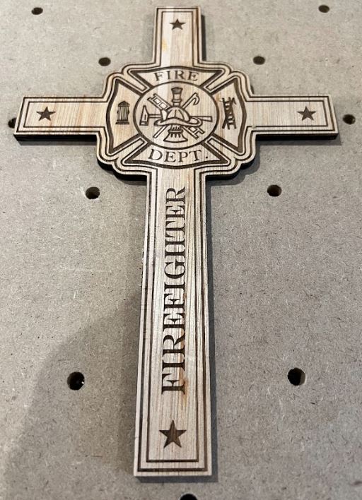 Firefighter Maltese Cross Christian Cross Custom Birch Sign - Powercall Sirens LLC