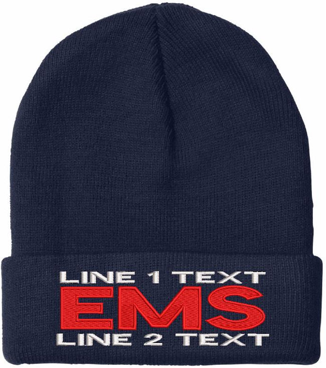 Custom Embroidered 2 Line EMS STYLE Winter Hat