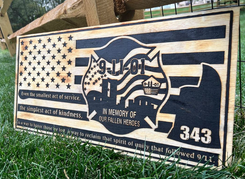 Fallen Heroes 911 Pentagon Handmade 23" x11" Flag Sign - Powercall Sirens LLC
