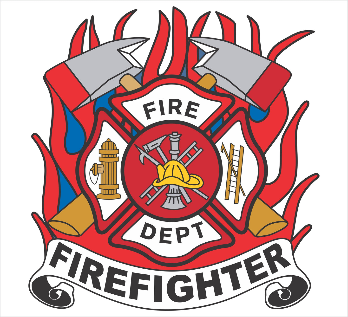 Flame Maltese Firefighters Axe Window Decal
