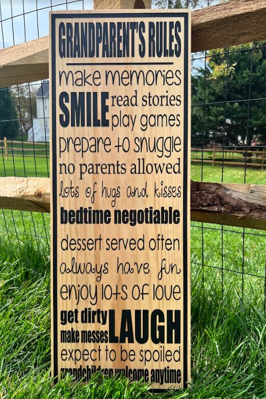 Grandparents Rules Tall Engraved 30" x 10" Sign